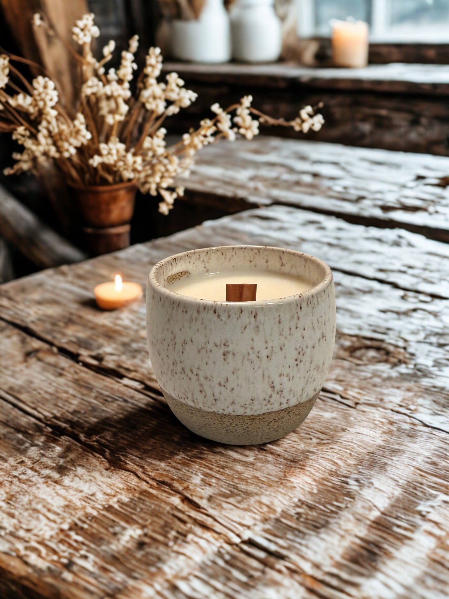 Hand-Thrown Speckled Stoneware Vessel | Beeswax Candle