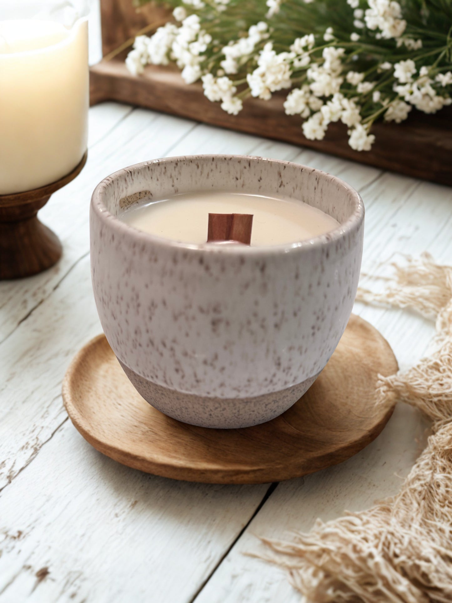 Hand-Thrown Speckled Stoneware Vessel | Beeswax Candle
