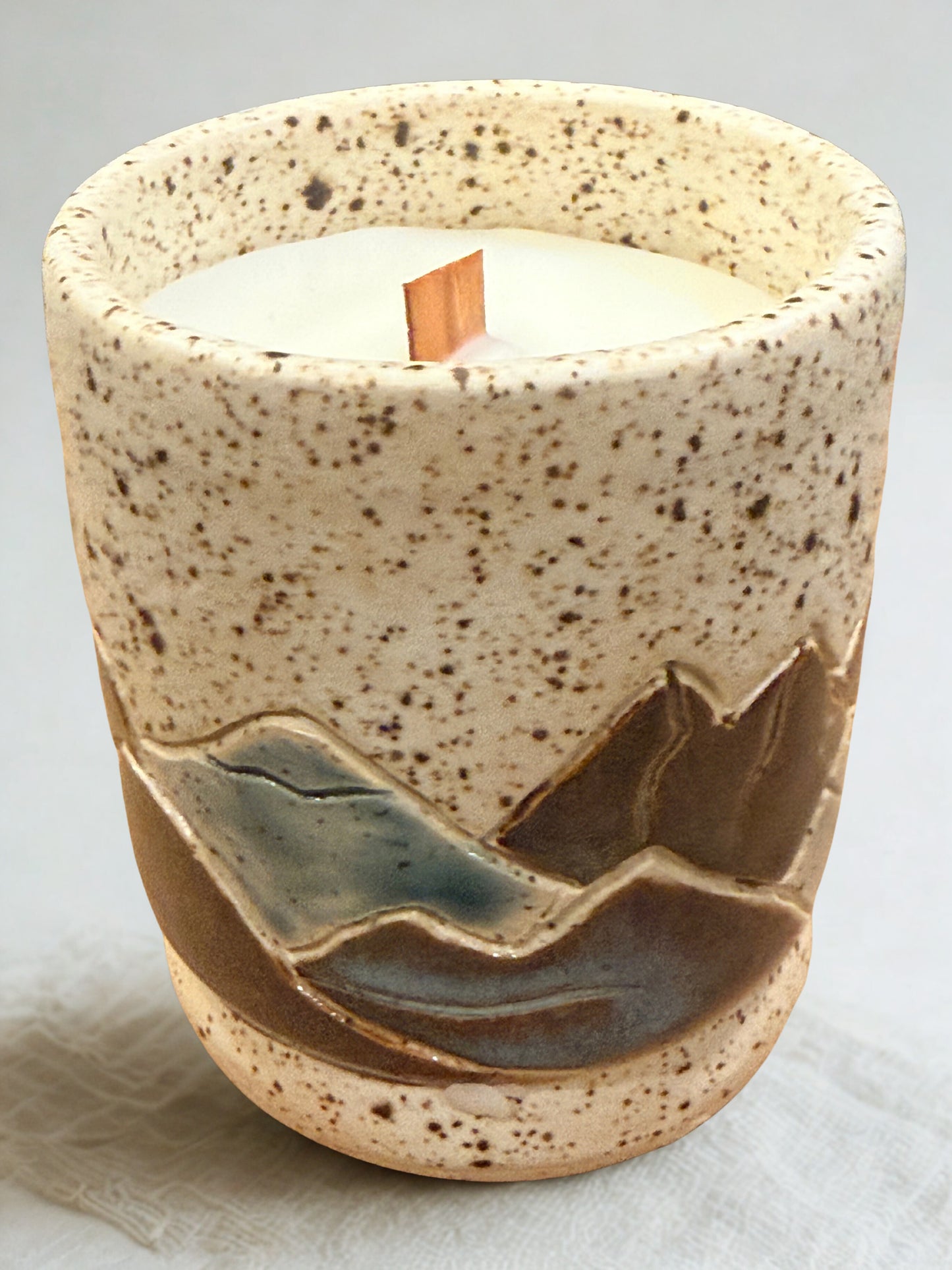 Quiet Range Beeswax Candle | Hand-Thrown Carved Stoneware